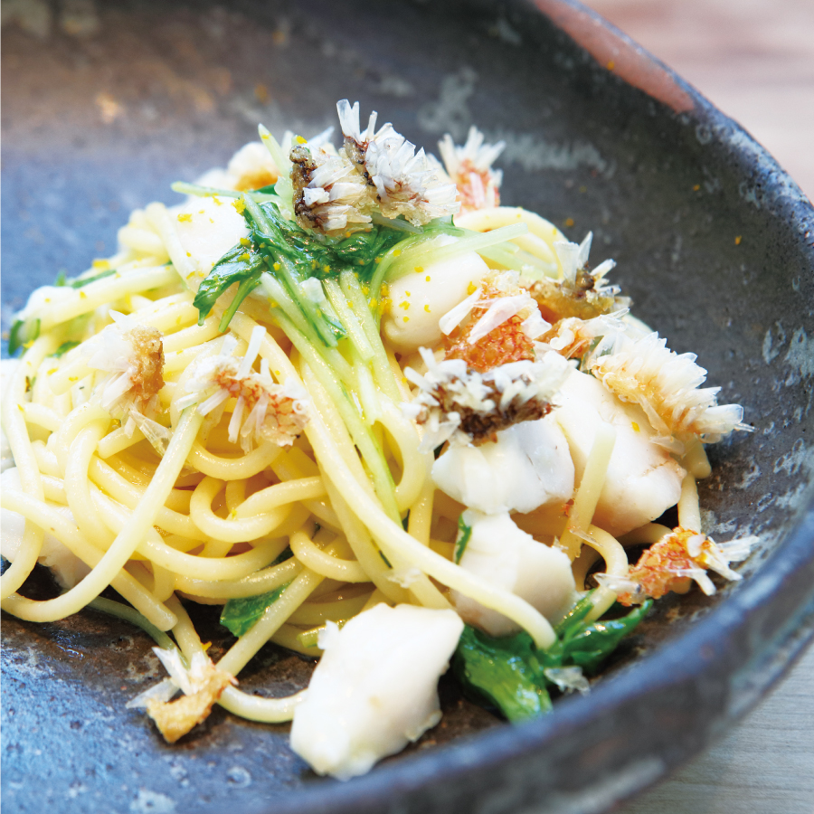 笹島シェフの甘鯛と水菜のスパゲッティ